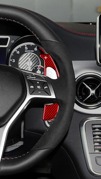 Carbon Schaltwippen Verlängerungen für Mercedes-Benz AMG S65, CL65, SL65, C63, S63, E63, SLS, CLS63 Rot